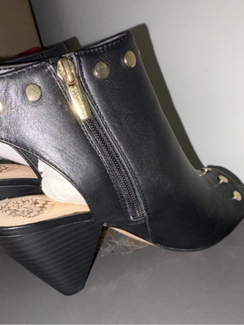 Vince Camuto Black Studded Peep-Toe Ankle Boot